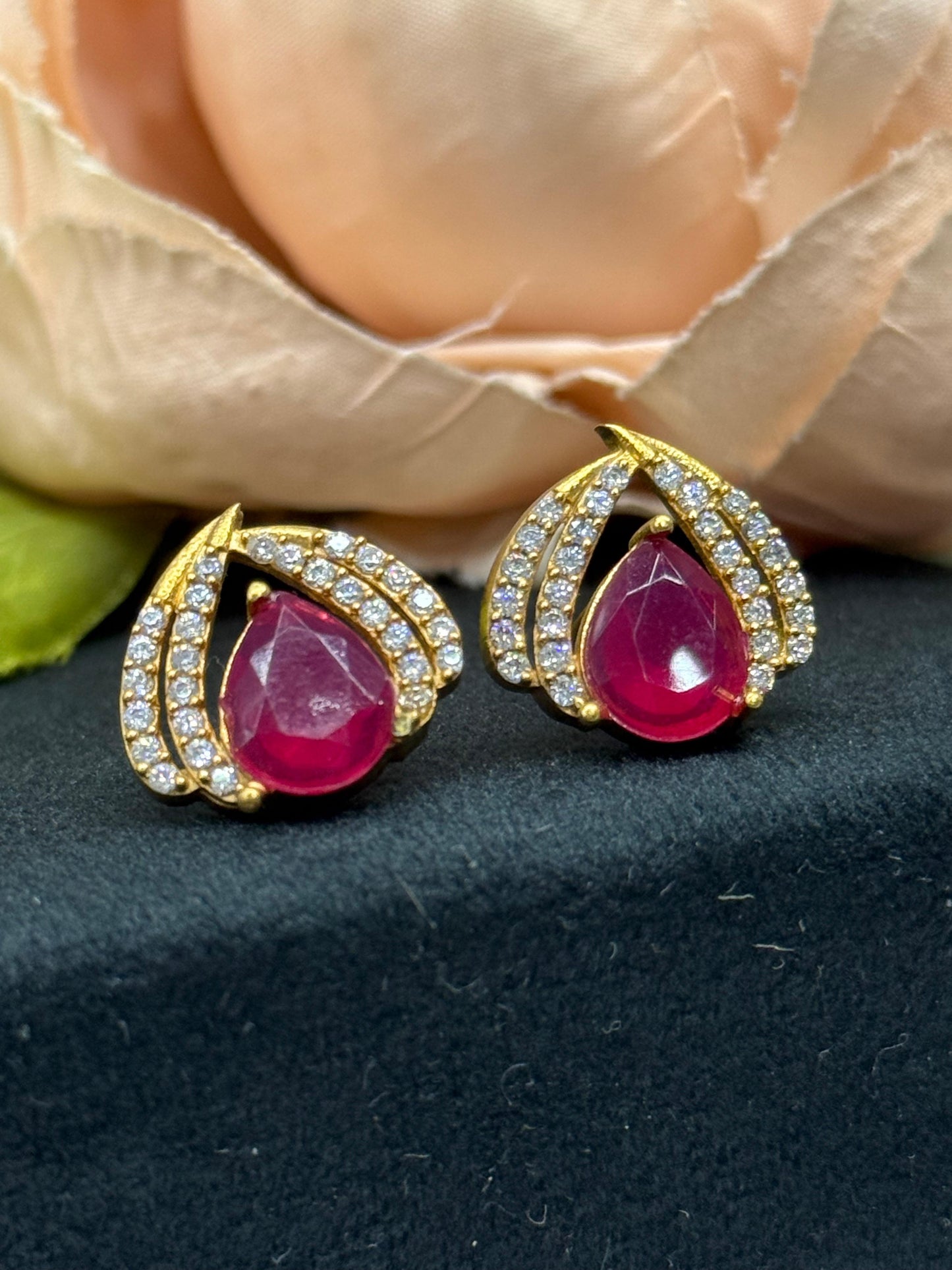 Cute and Little CZ Studs In Ruby For Girls And Women