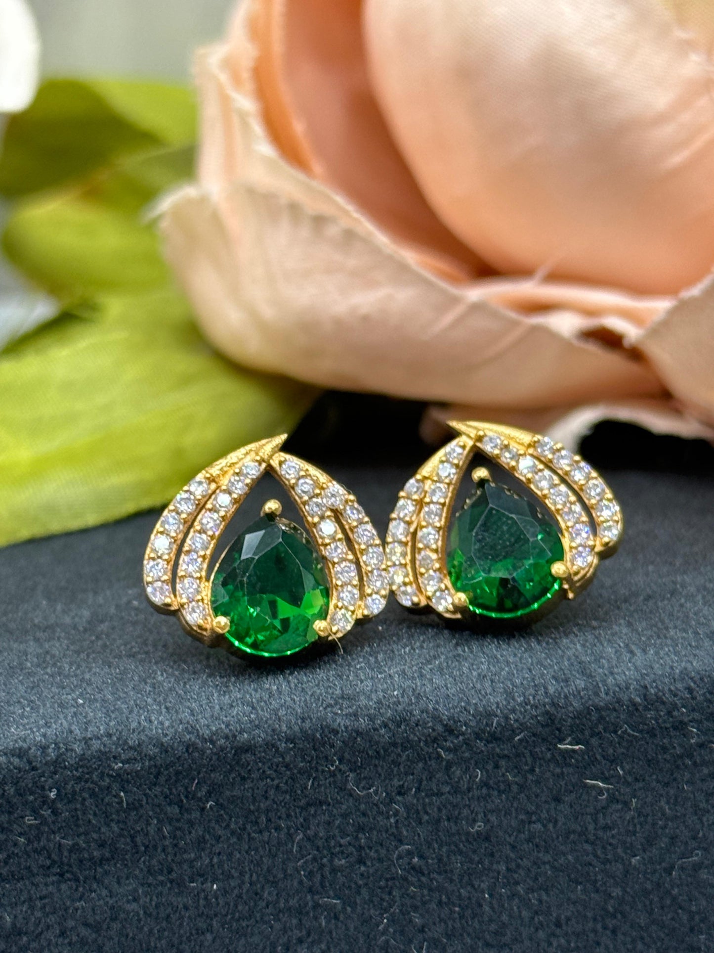 Cute and Little CZ Studs In Green For Girls And Women