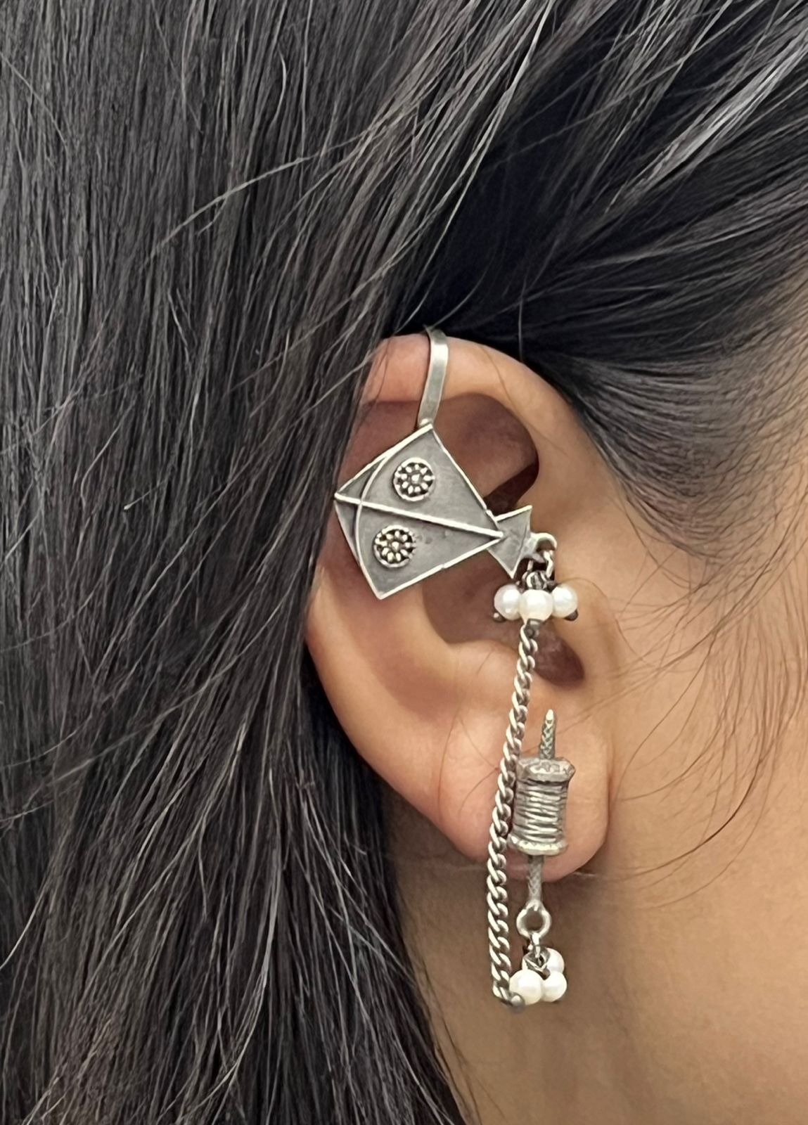 Unique Festive Oxidized Earrings with Kite Design and Pearls