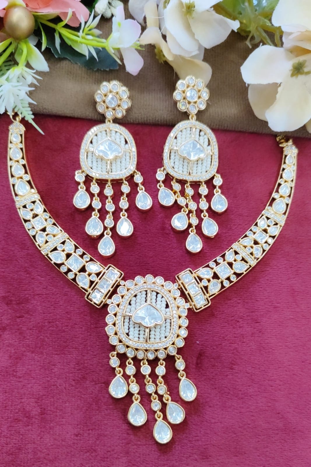 Hasli In Mossanite With Pearl Beading in white for woman