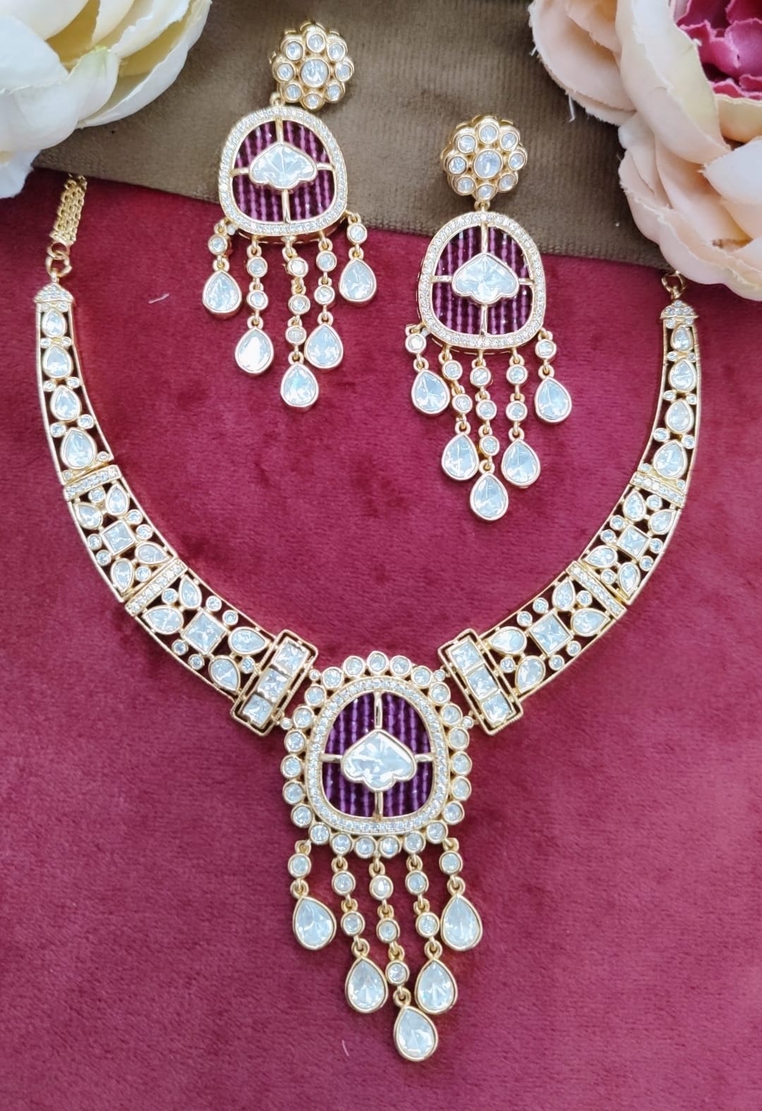 Hasli In Mossanite WithPearl Beading in red for woman