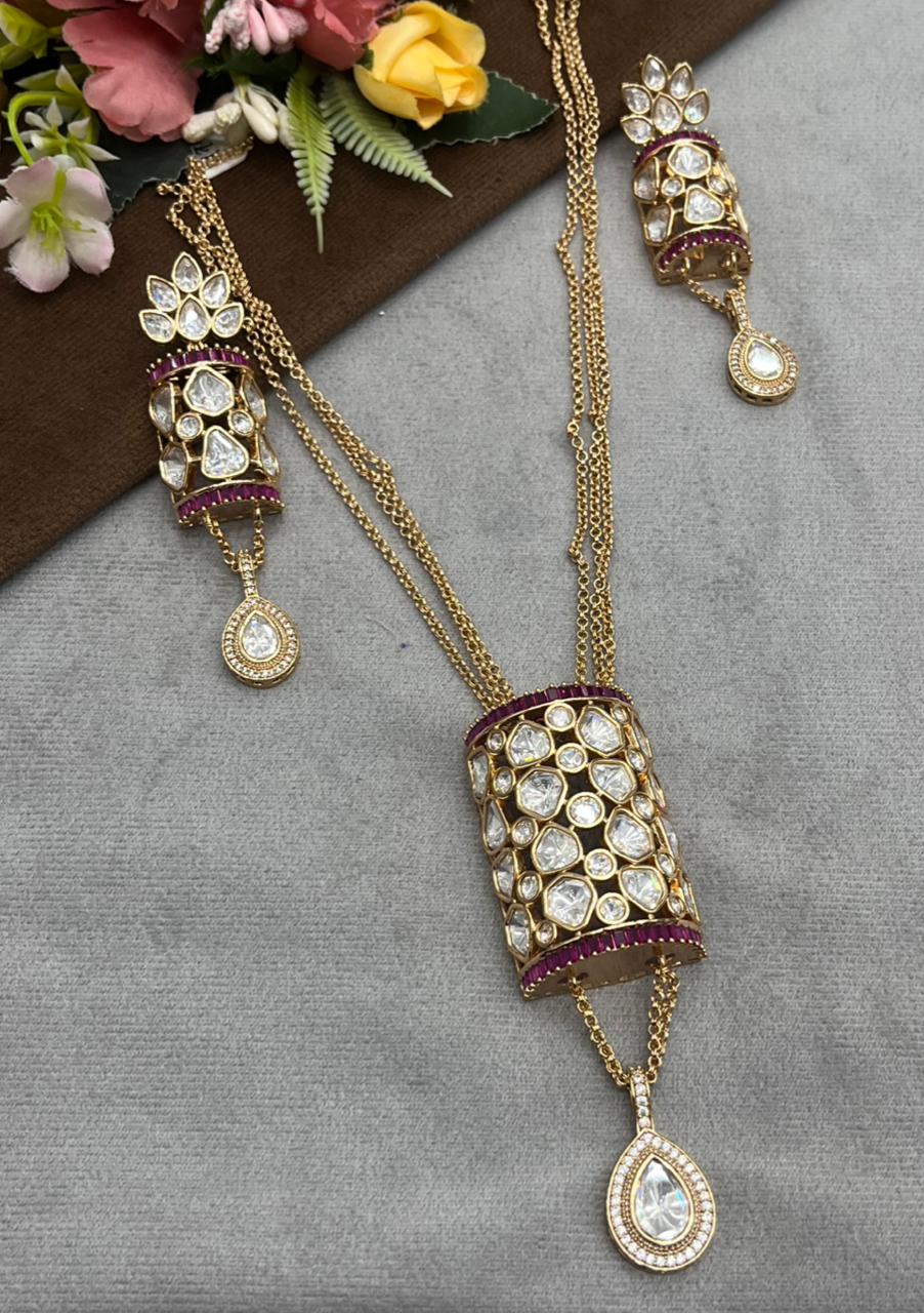 Long Chain Necklace With Broad Pendent Set for woman