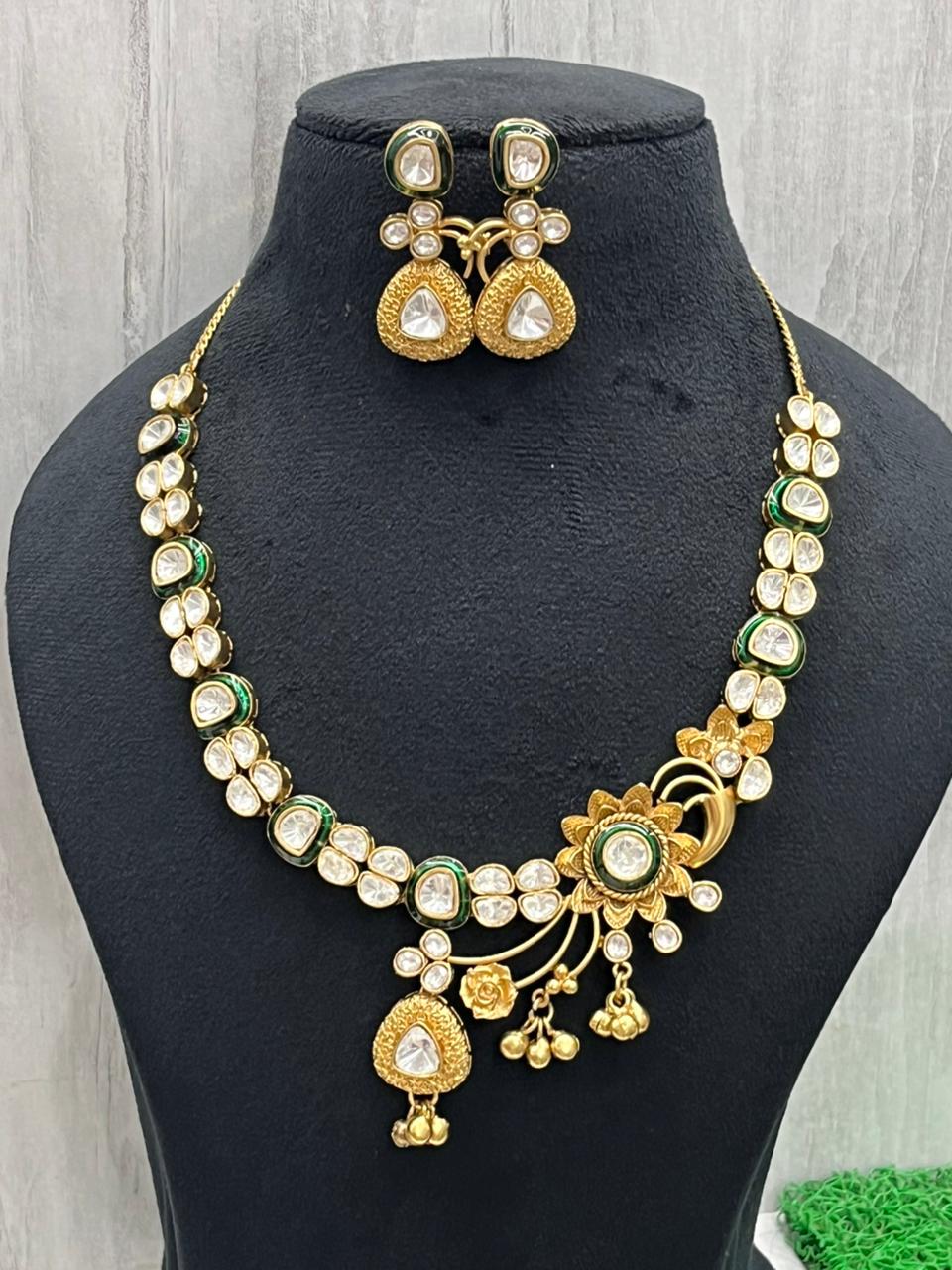 Polki Kjundan Necklace With Enamelling Handmade Necklace For Women