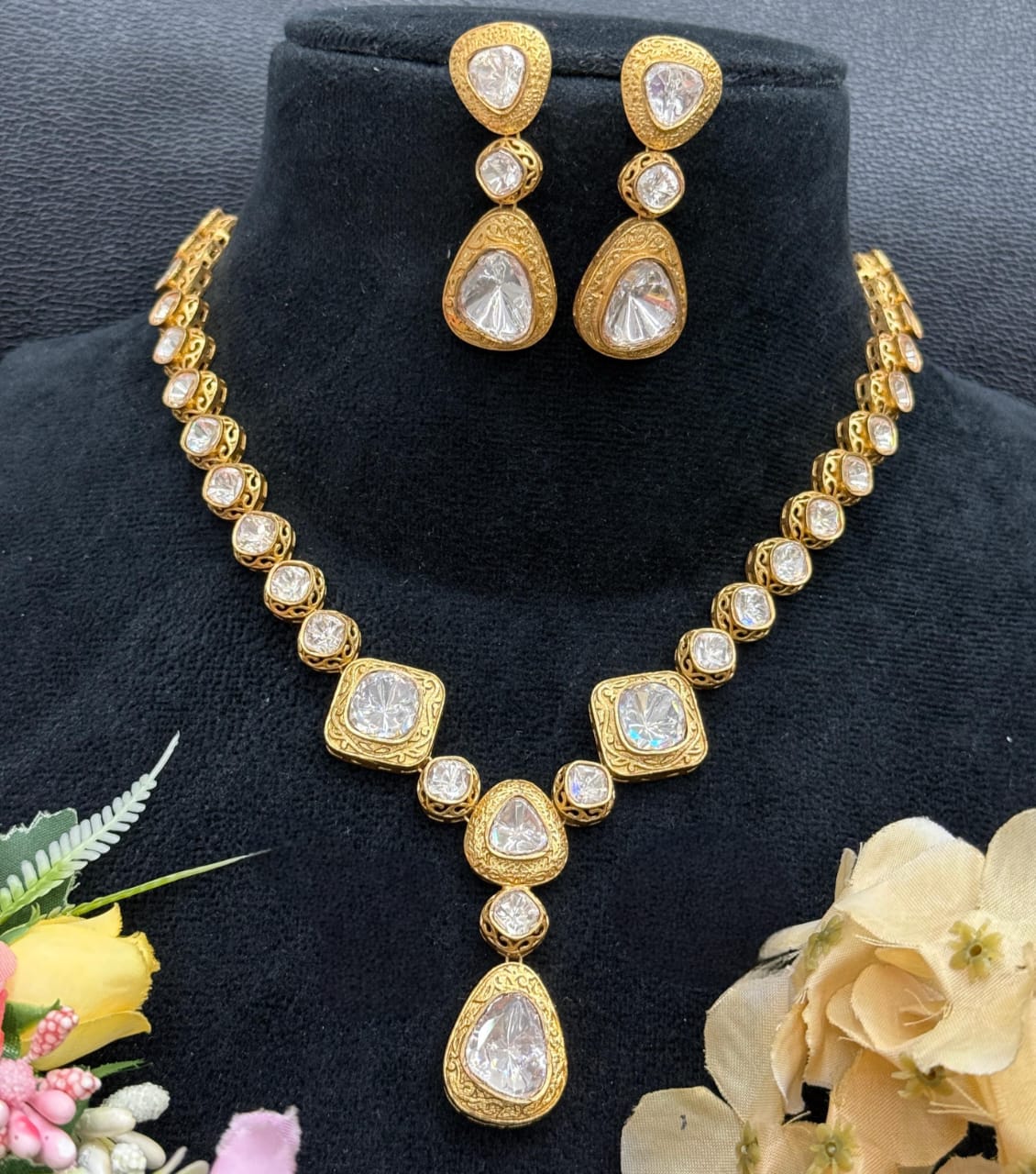 Mossanite Long Necklace With Earrings In Clear For Women