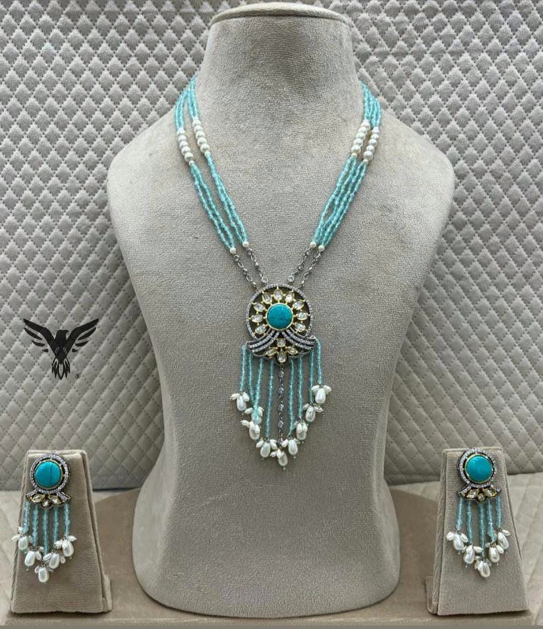 Navi Feroza Care Stone Multi Layered Jaipuri Kundan Mala With Earings For Women