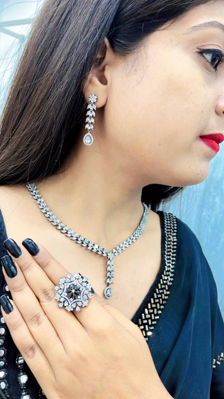 Anika Silver plated White Cubic Zerconia Set For Women