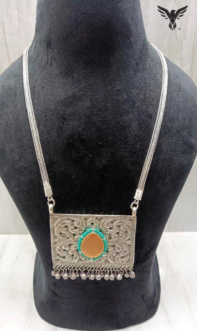 Silver Look Alike Necklace In Champange Stone For Women