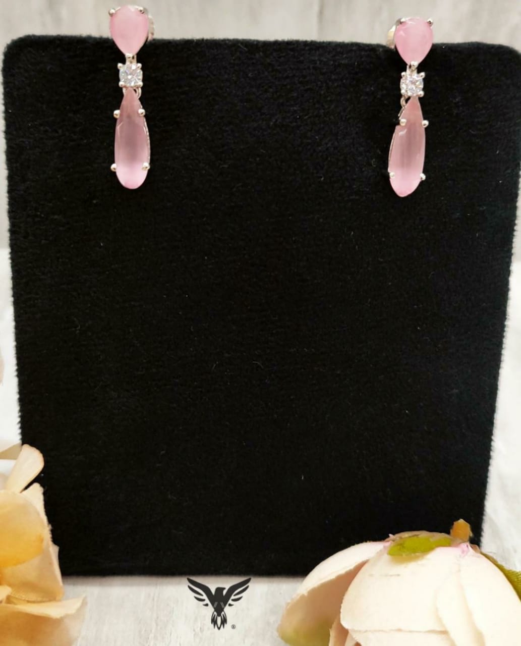 Nishtha American Diamond Necklace Set In Pink Drop For Women