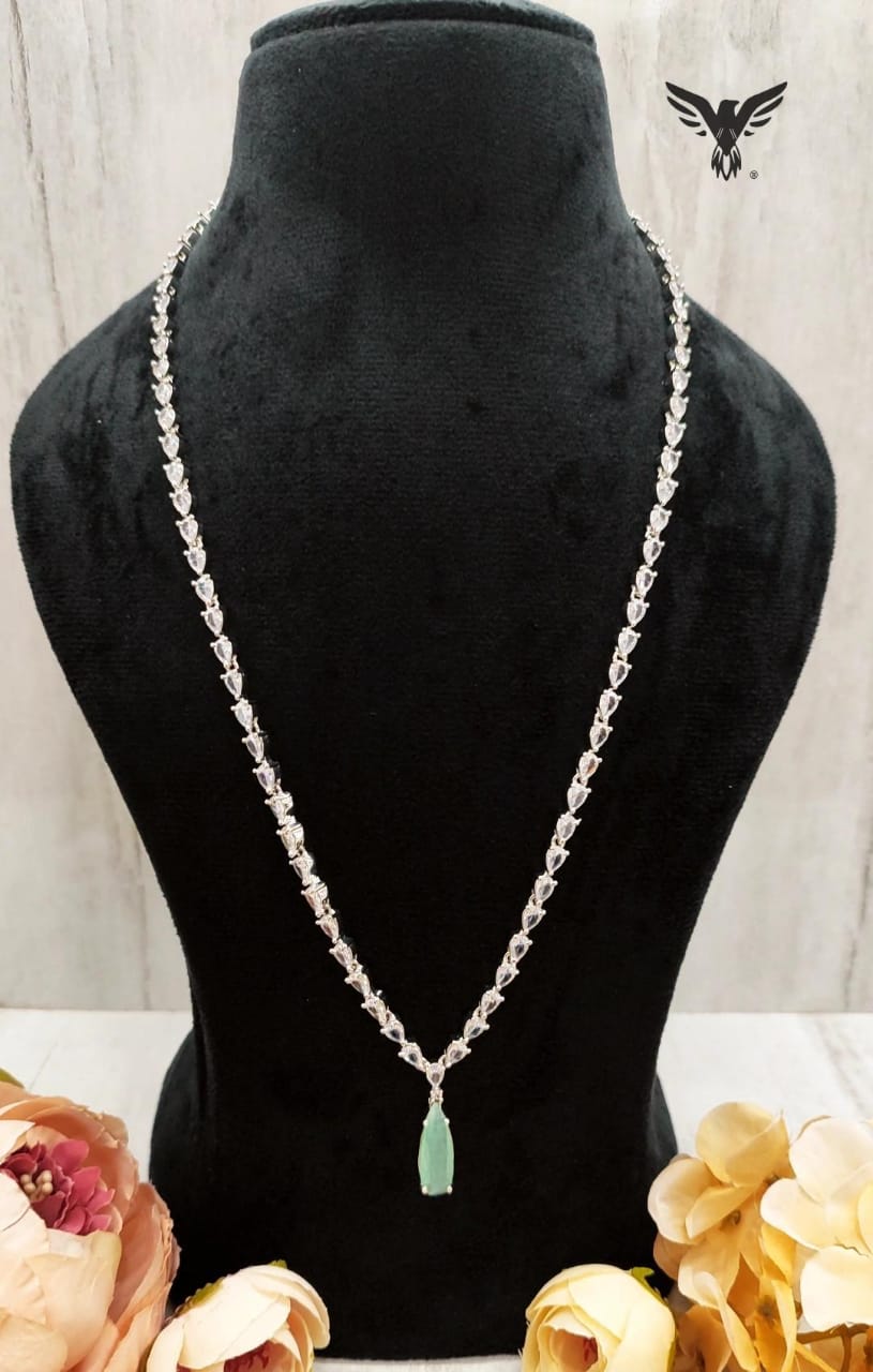 Nishtha American Diamond Necklace Set In Mint Drop