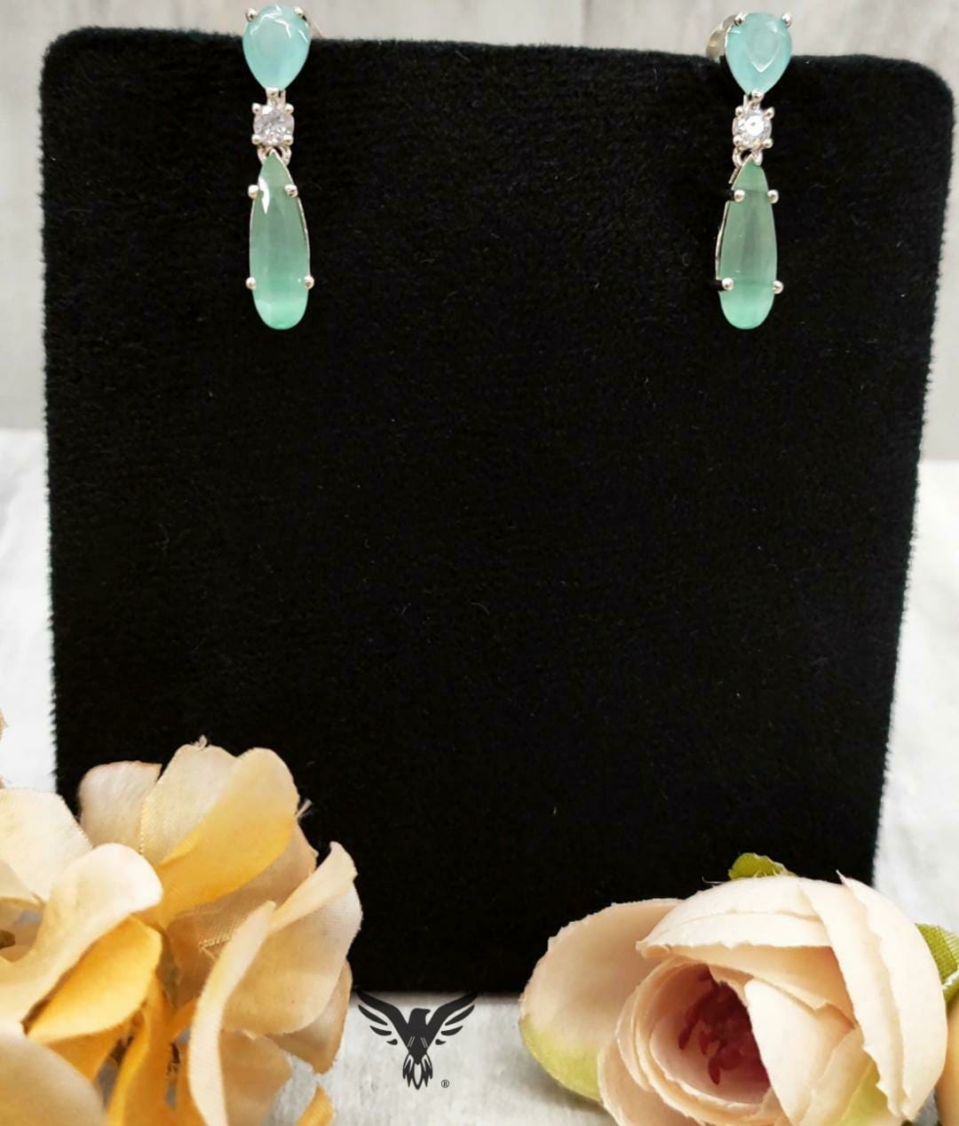 Nishtha American Diamond Necklace Set In Mint Drop