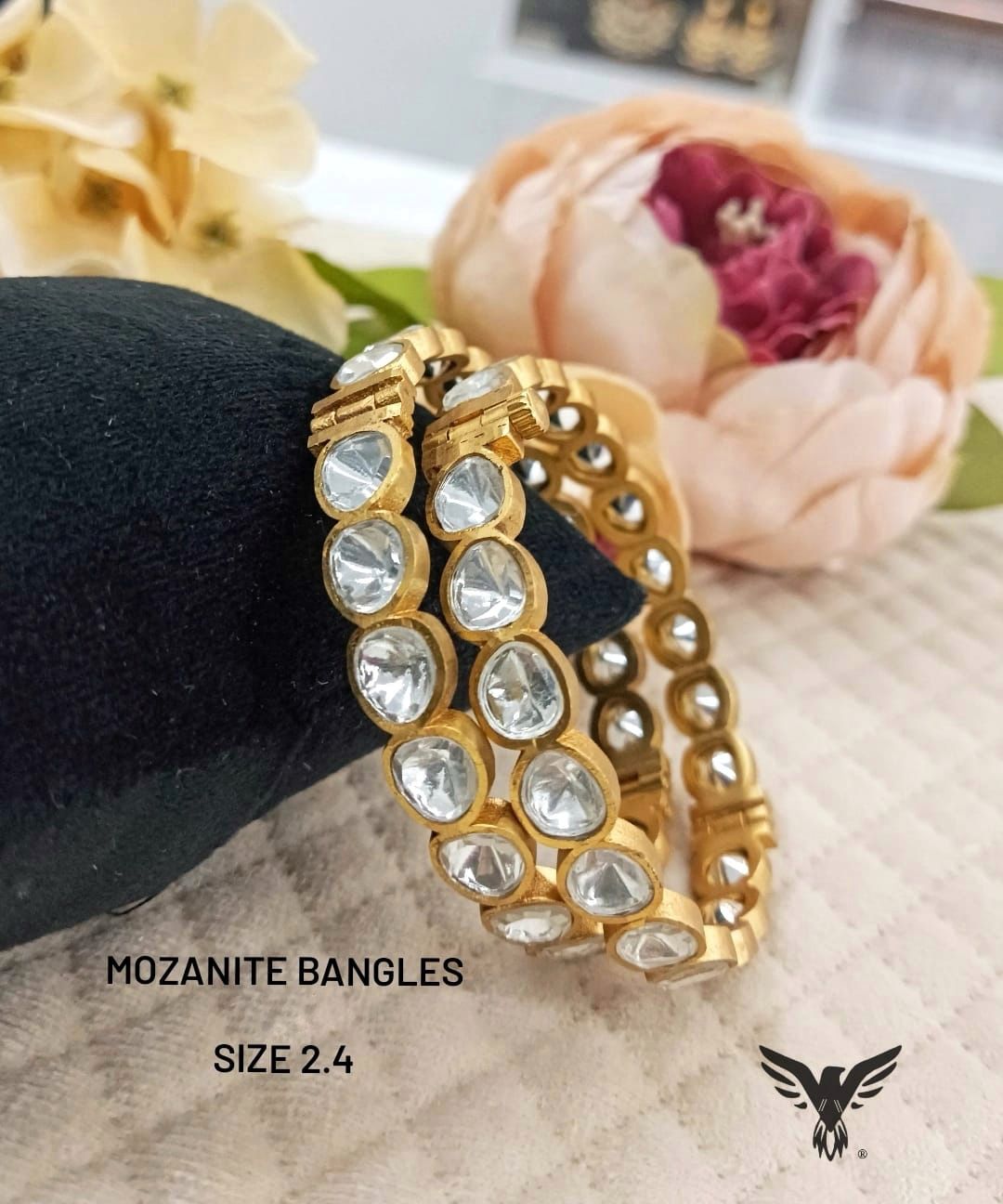 Megha Gold Plated Diamond Bangles In Mozanite Stone For Women