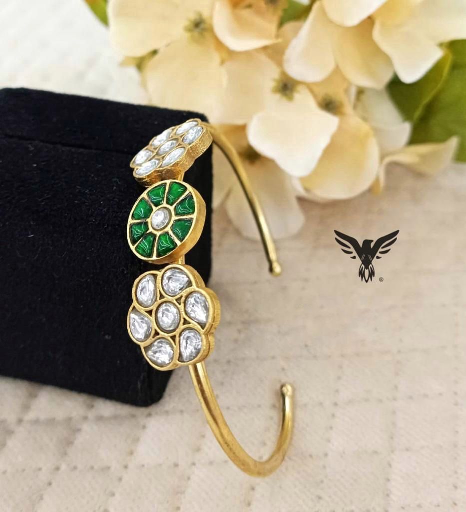 Manasvi Gold Plated Emerald Kundan Kada For Women