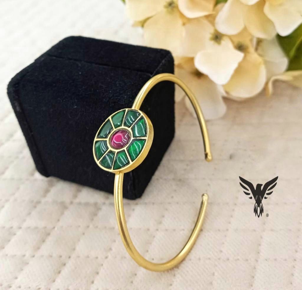 Manasvi Gold Plated Emerald And Ruby Kundan Kada For Women