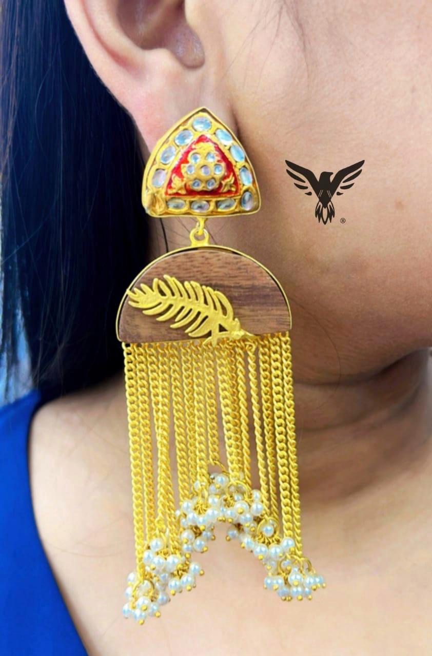 Riddhima Wooden Necklace With Gold Plated Chain In Beads Drop For Women