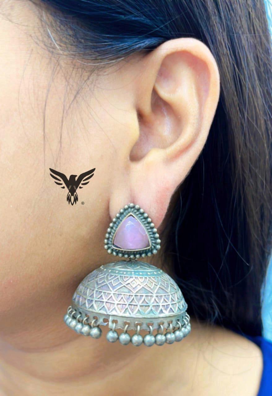Ruksar Pink Silver Look Alike Jhumki For Women