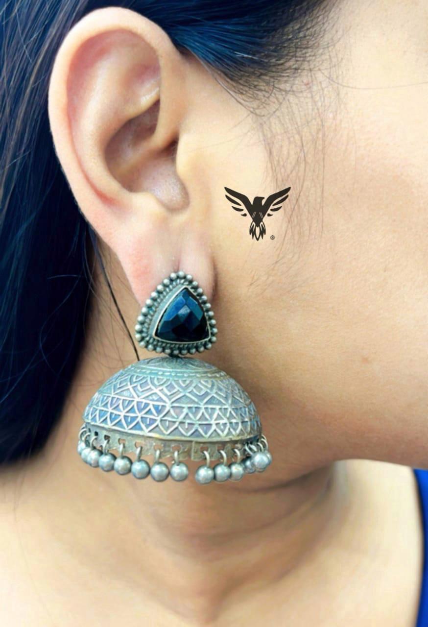Ruksana Silver look Alike Jhumkis In Black For Women