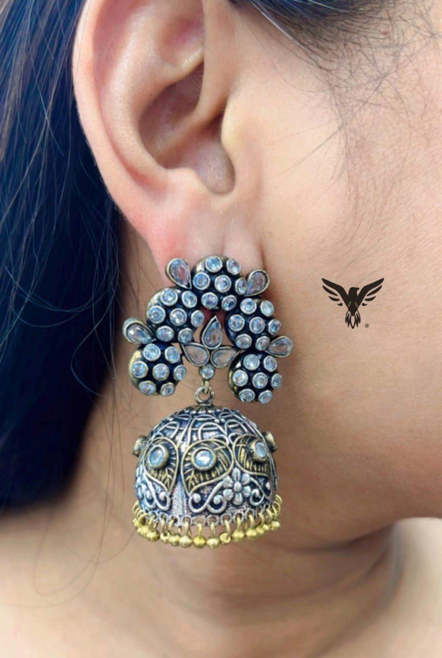 Simran Silver Look Alike Jhumki In White For Women