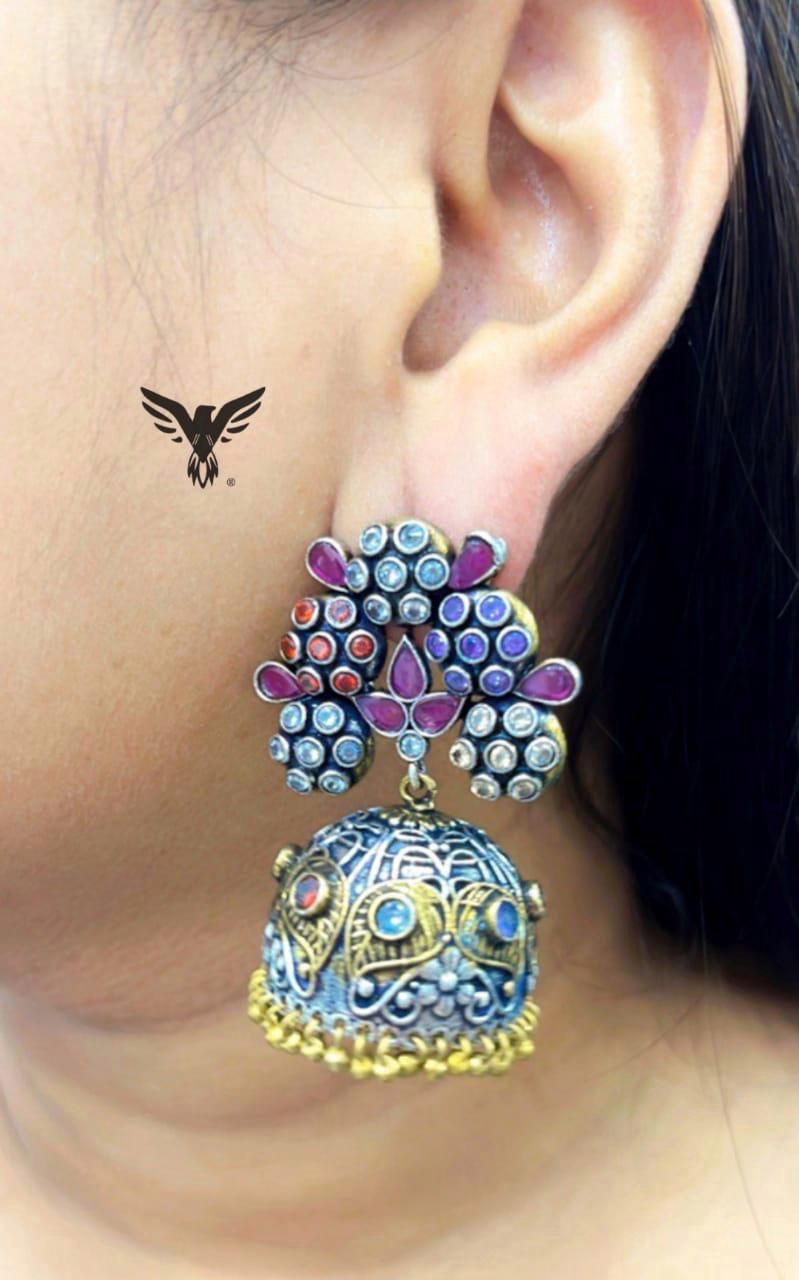 Simran Silver Look Alike Jhumki In Multi Color