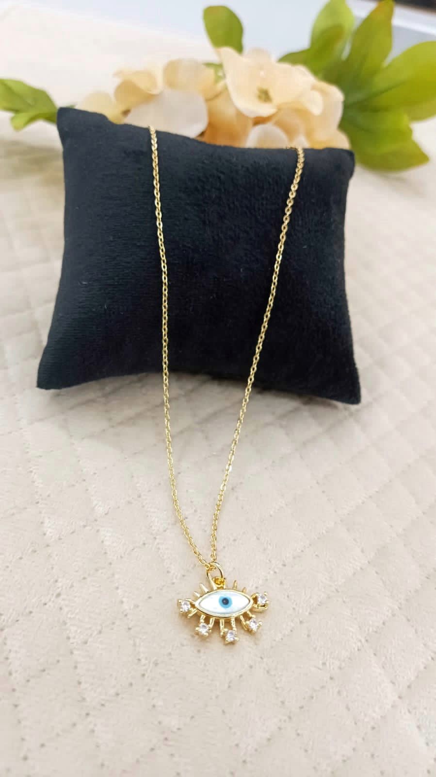 Gold Plated Cubic Zirconia Chain With Nazarbattu Pendant