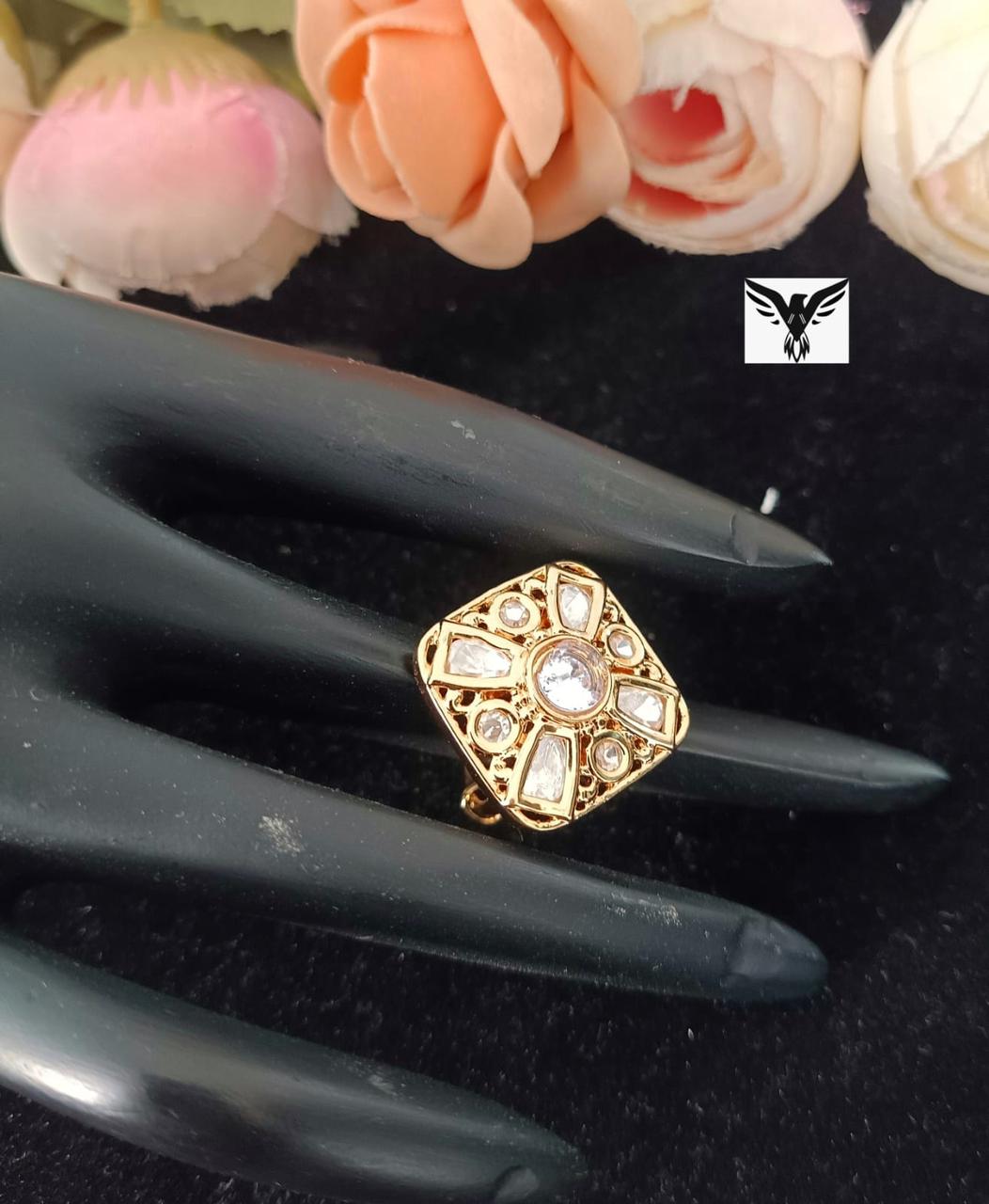 Paahi Gold Plated Kundan Ring For Women