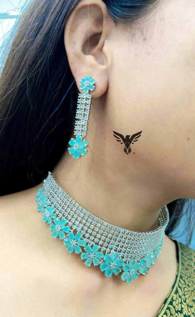 Toshi Turquoise Choker Necklace In Cz For Women