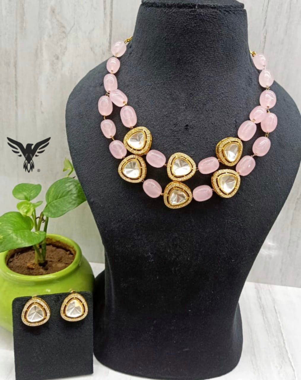 Madhvi Double Layered Mala Necklace In Pink For Women