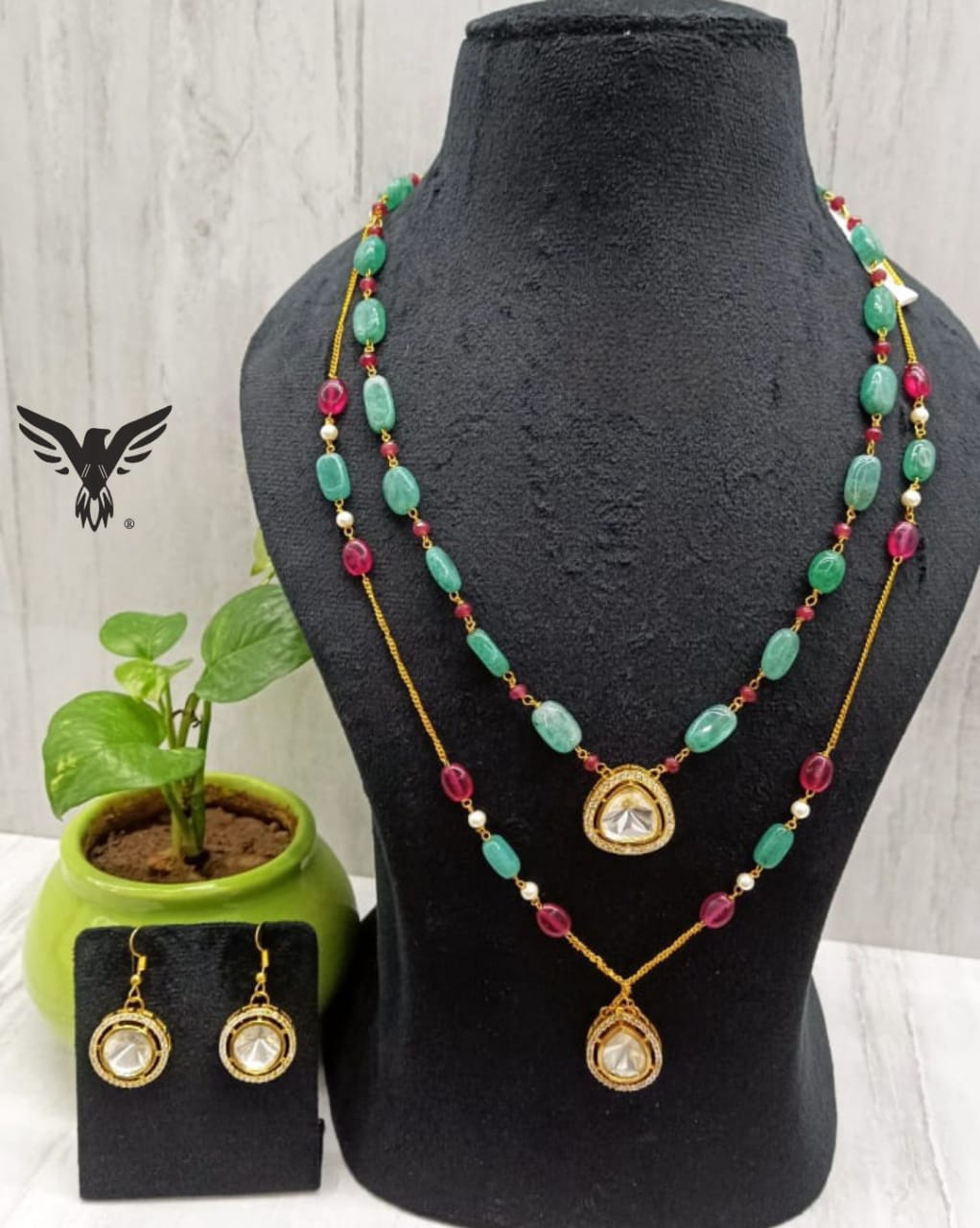 Zahya double layered beaded kundan mala for women