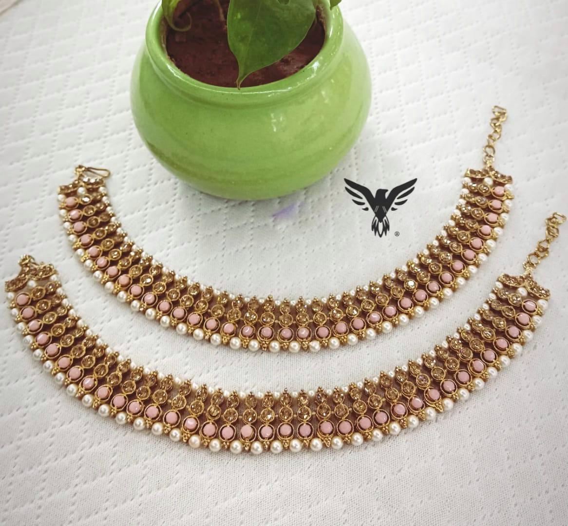 Baani Traditional Punjabi Anklets In Kundan And Beads For Women
