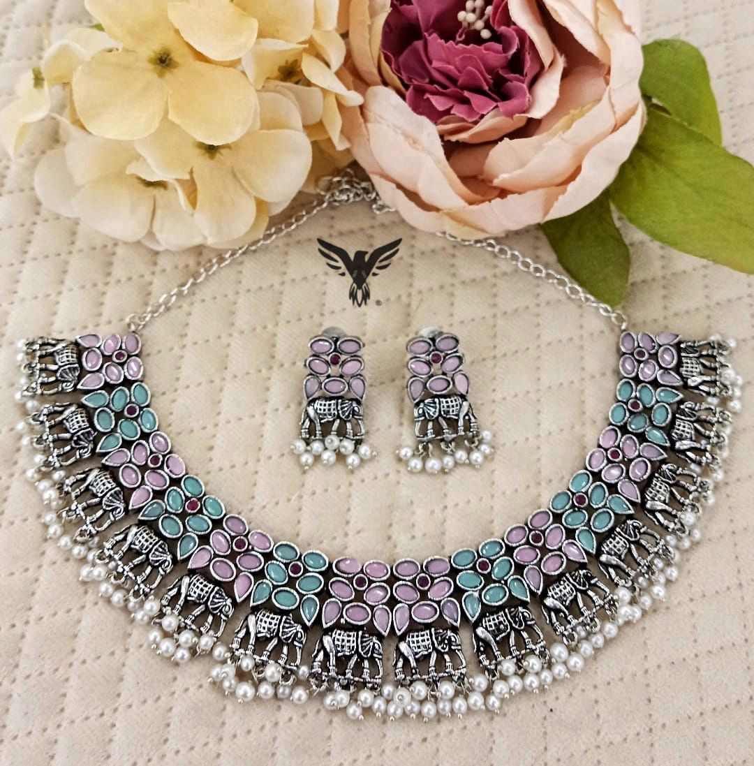 Maira elephant mint and pink necklace For Women
