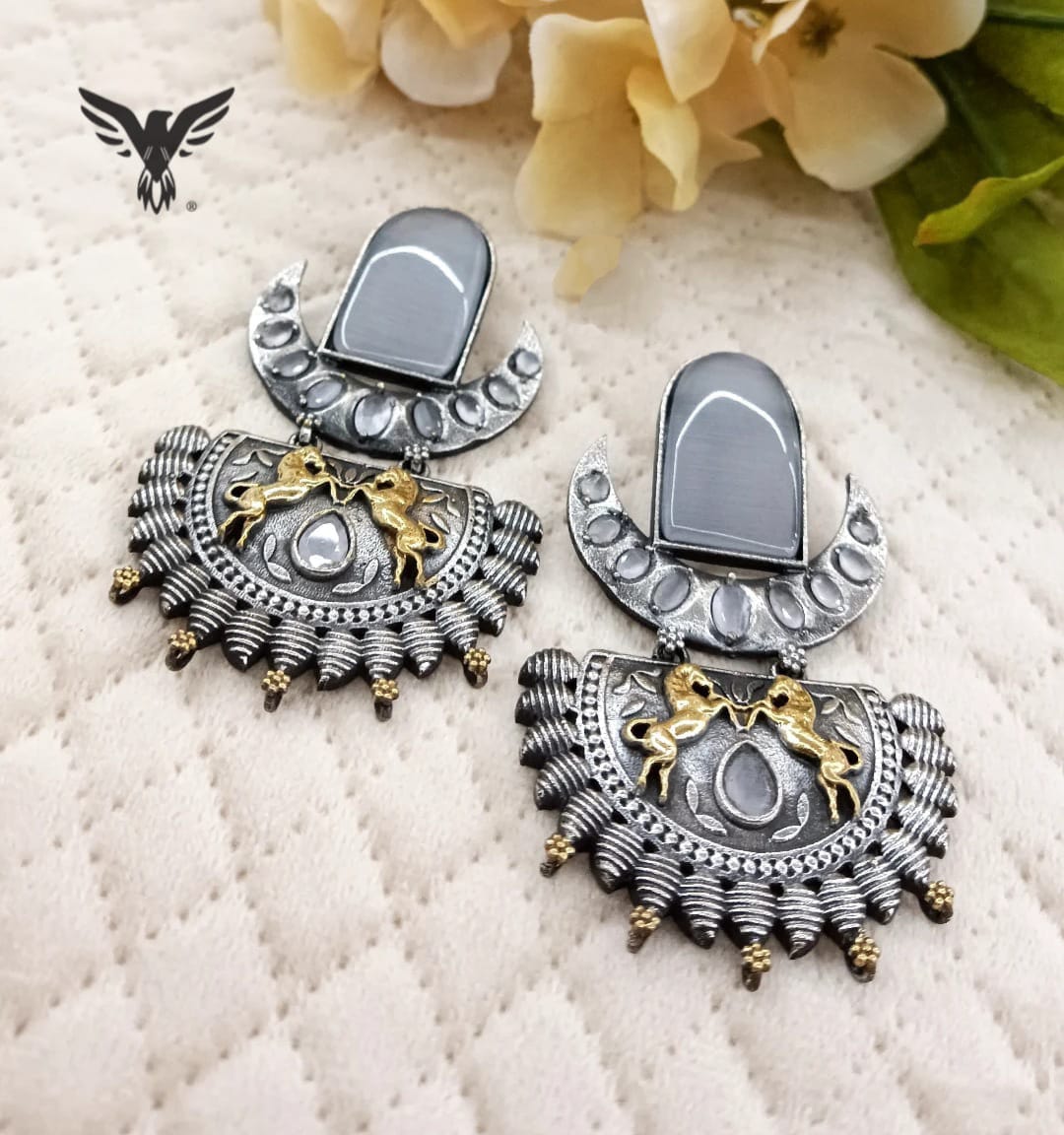 Alani Grey Silver Look Alike Horse Earrings For Women