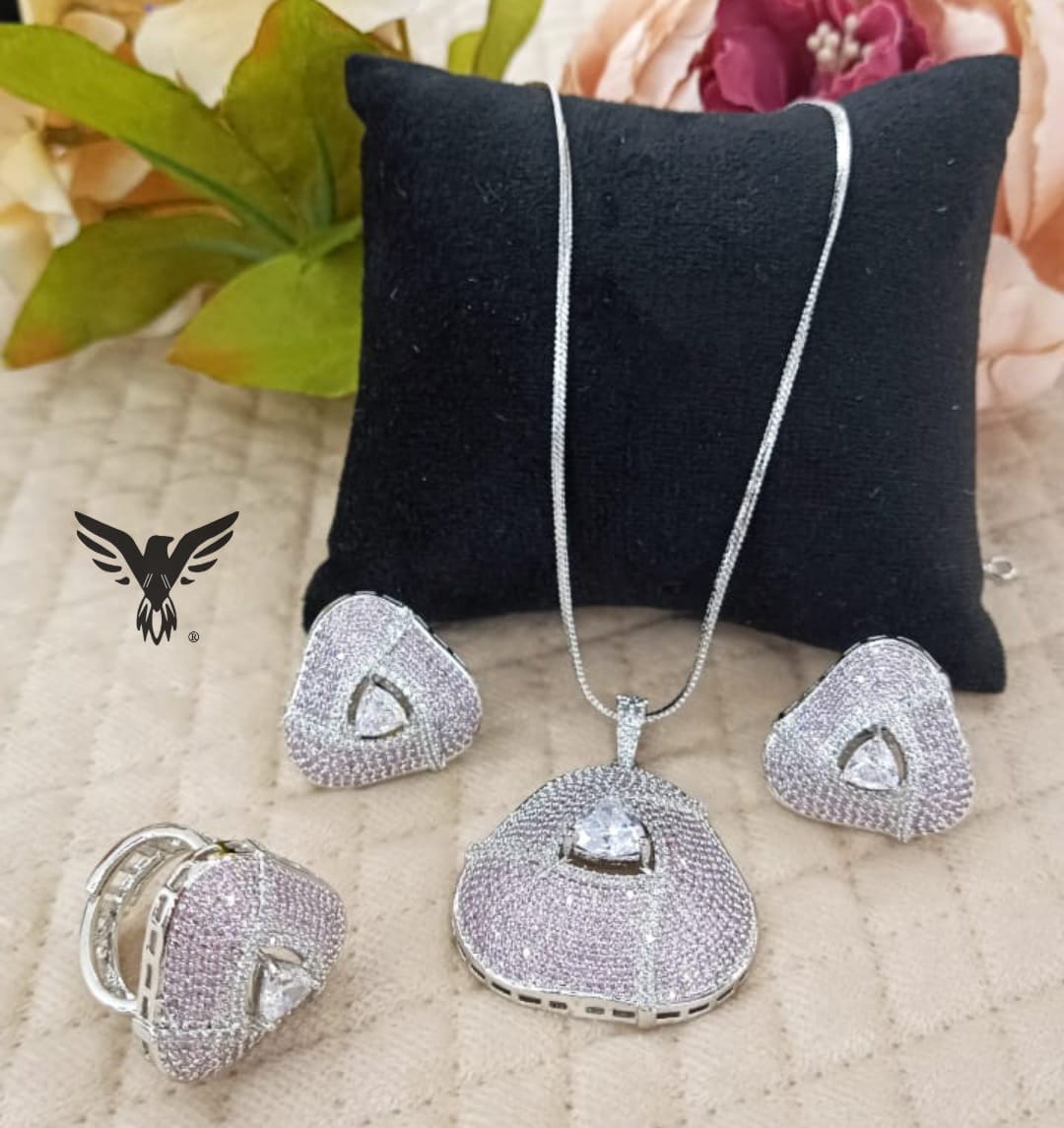 Kiara pink invisible setting Pendant Set For Women