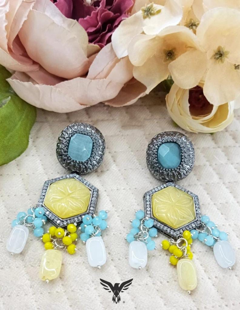 Myra multicolour kundan earrings with drops For Women