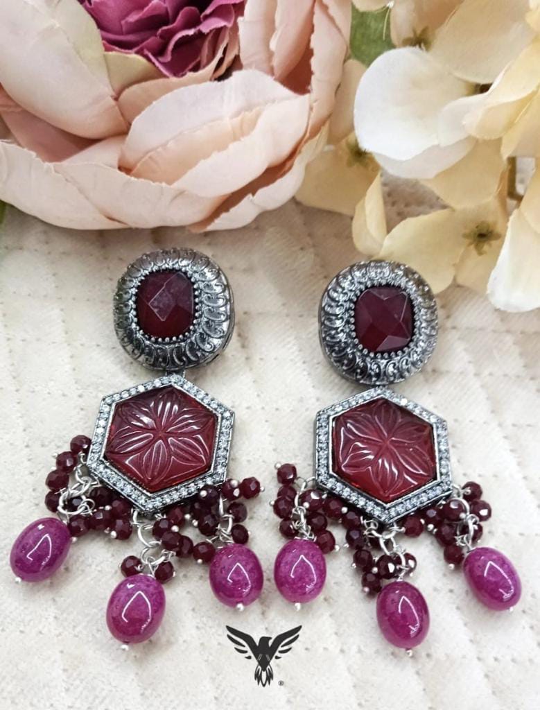 Myra Ruby kundan earrings with drops For Women