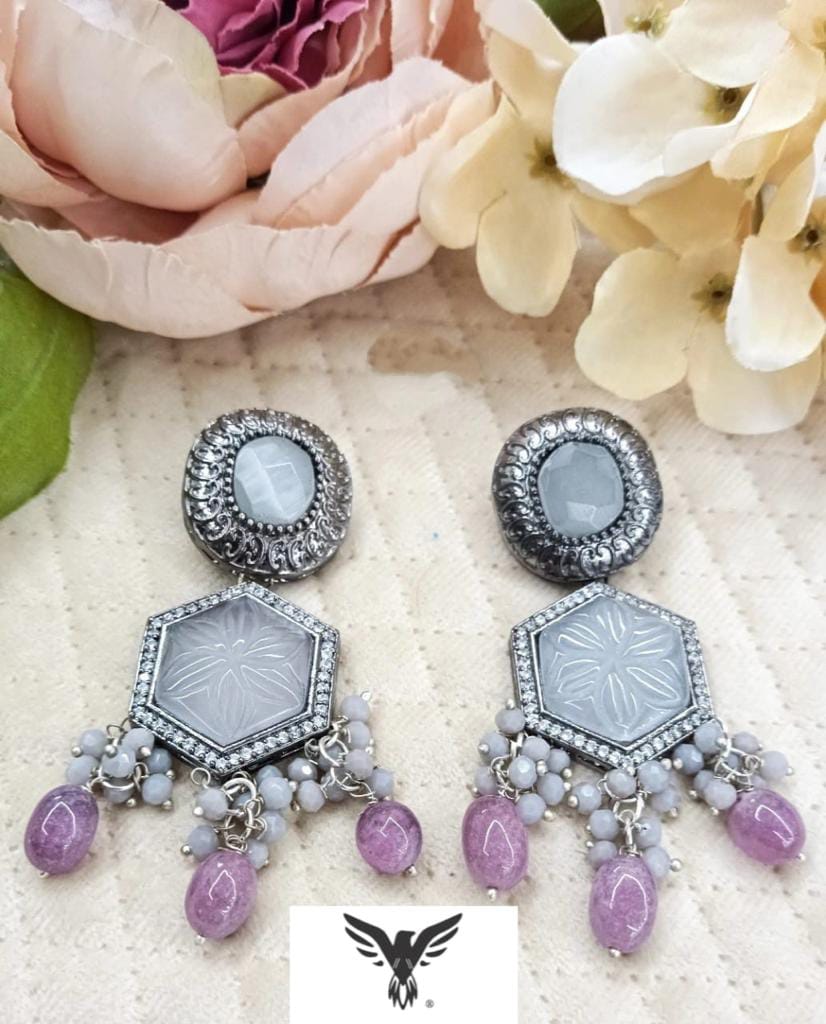 Myra Grey kundan earrings with drops For Women