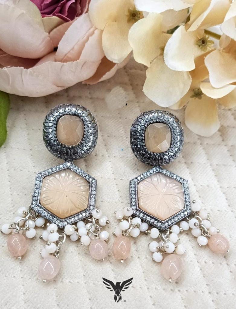 Myra Peach kundan earrings with drops For Women