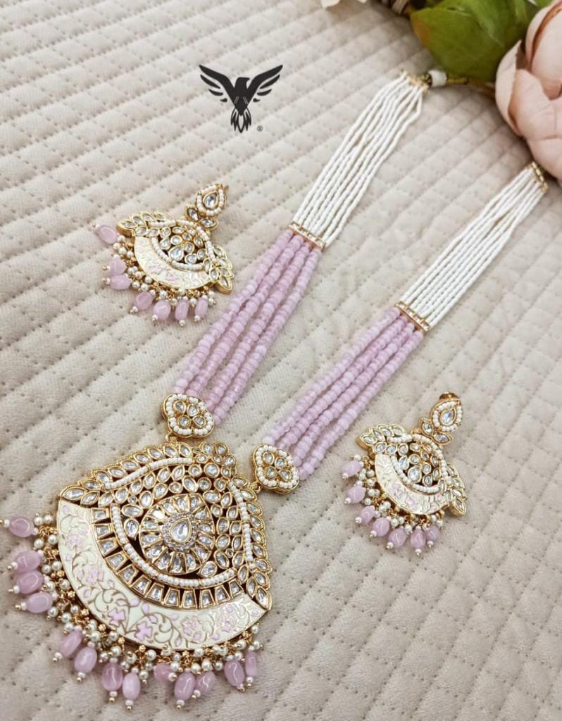 Asher Polki Kundan in pink Necklace For Women