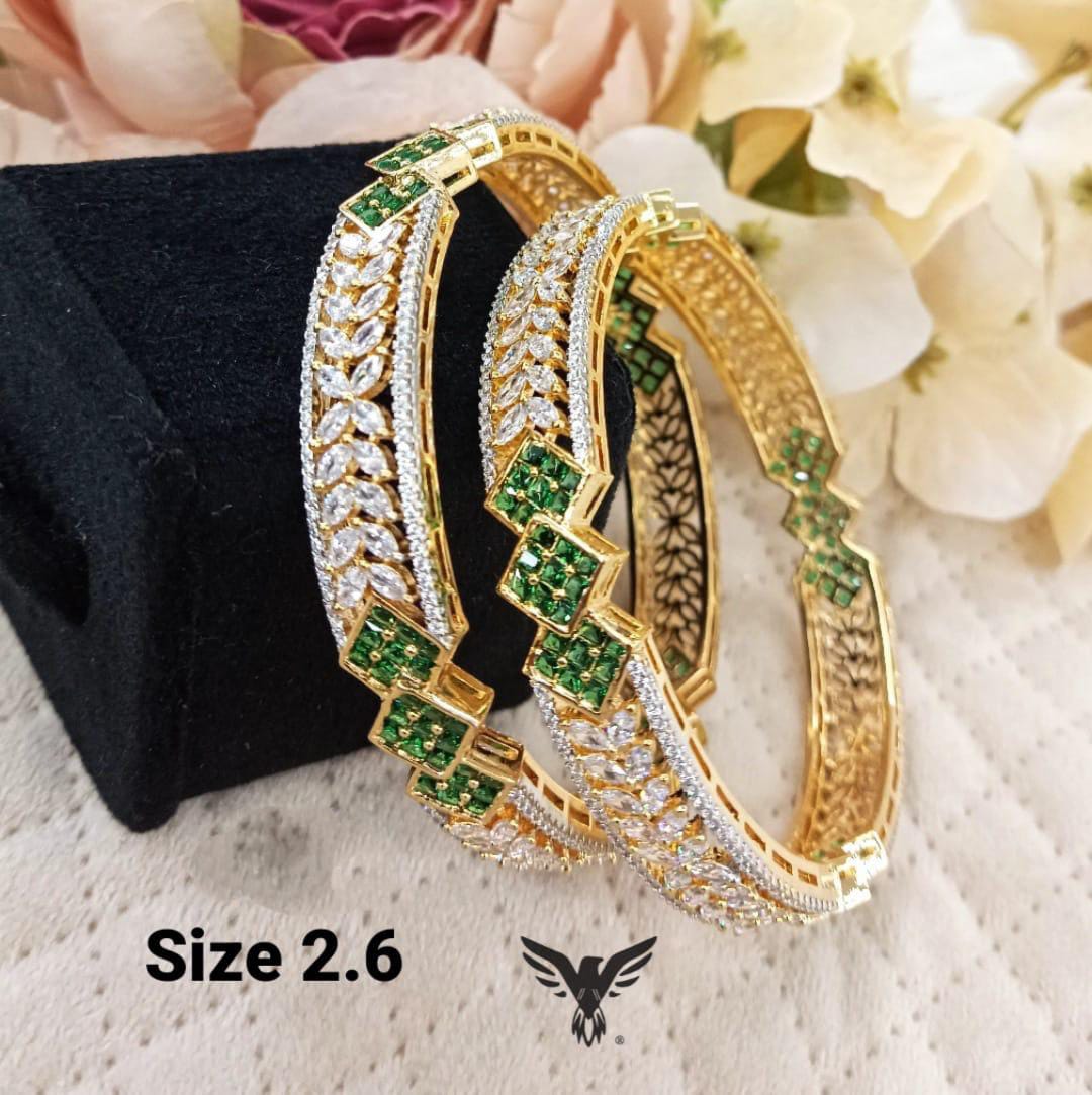 Sarika Emerlad Green Diamond Gold Plated Bangles For Women
