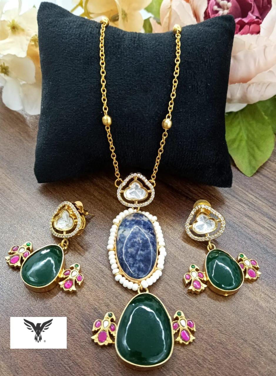 Maahi pendent With Green drops silver look alike for women