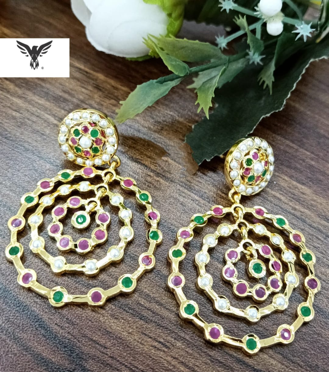 Tiya Kundan jadaoo Earings in Multicolour For Women