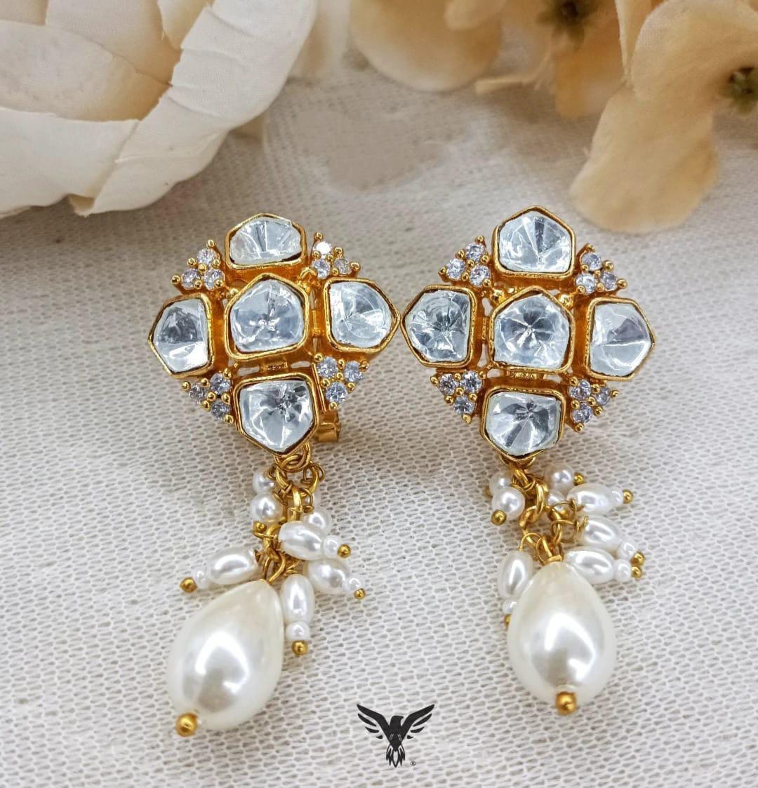 Ira Mosanite Kundan Studs with pearl drop For Women