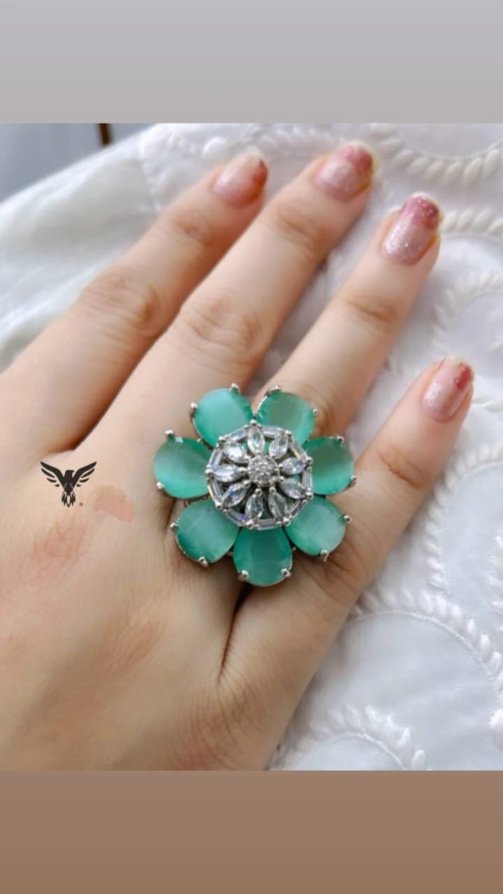 Niha Floral Diamond Ring In Turquoise For Women
