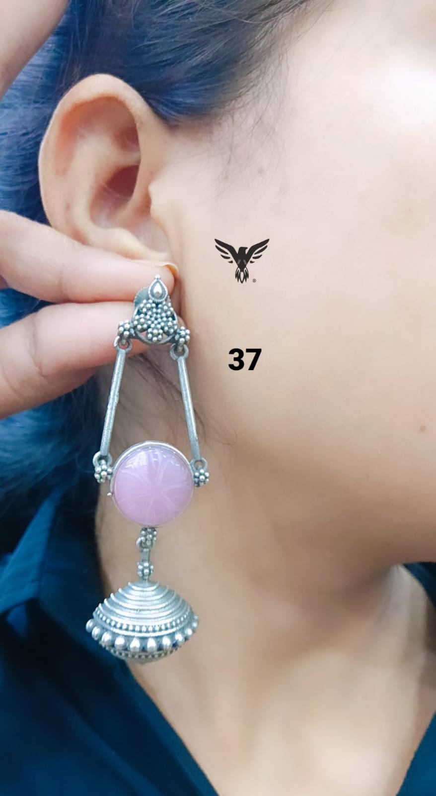 Shivjot Silver Look Alike Carved Stone Earings In Pink For Women