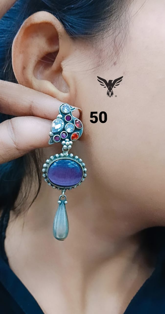 Rohini Silver Look Alike Earings In Amethyst For Women