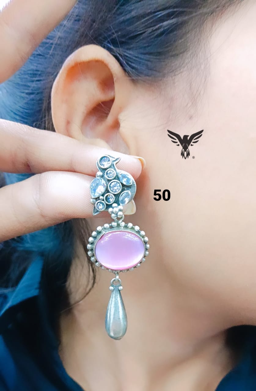 Rohini Silver Look Alike Earings In Pink For Women