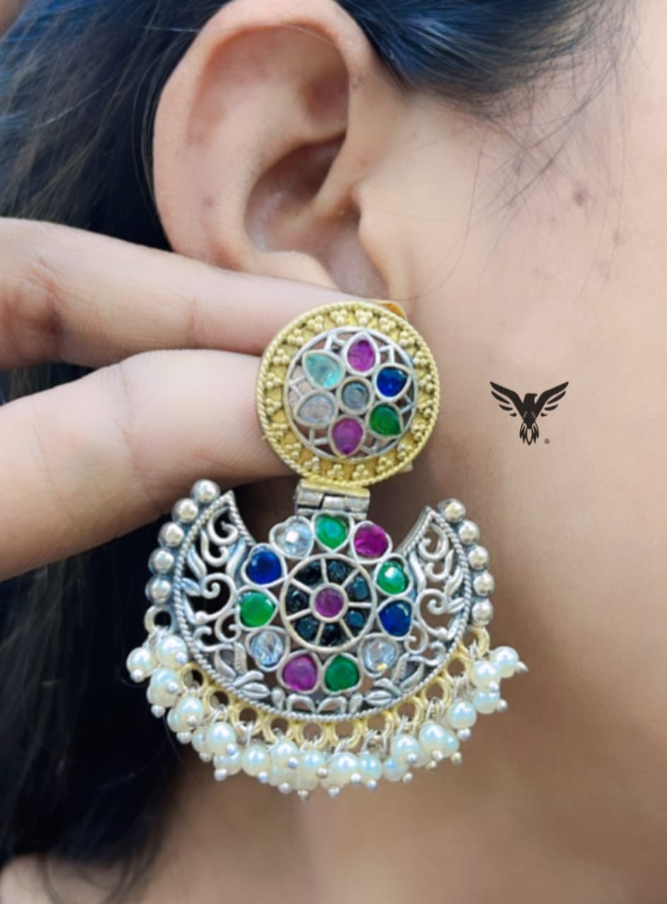 Naira Silver look alike earring in Multi For Women