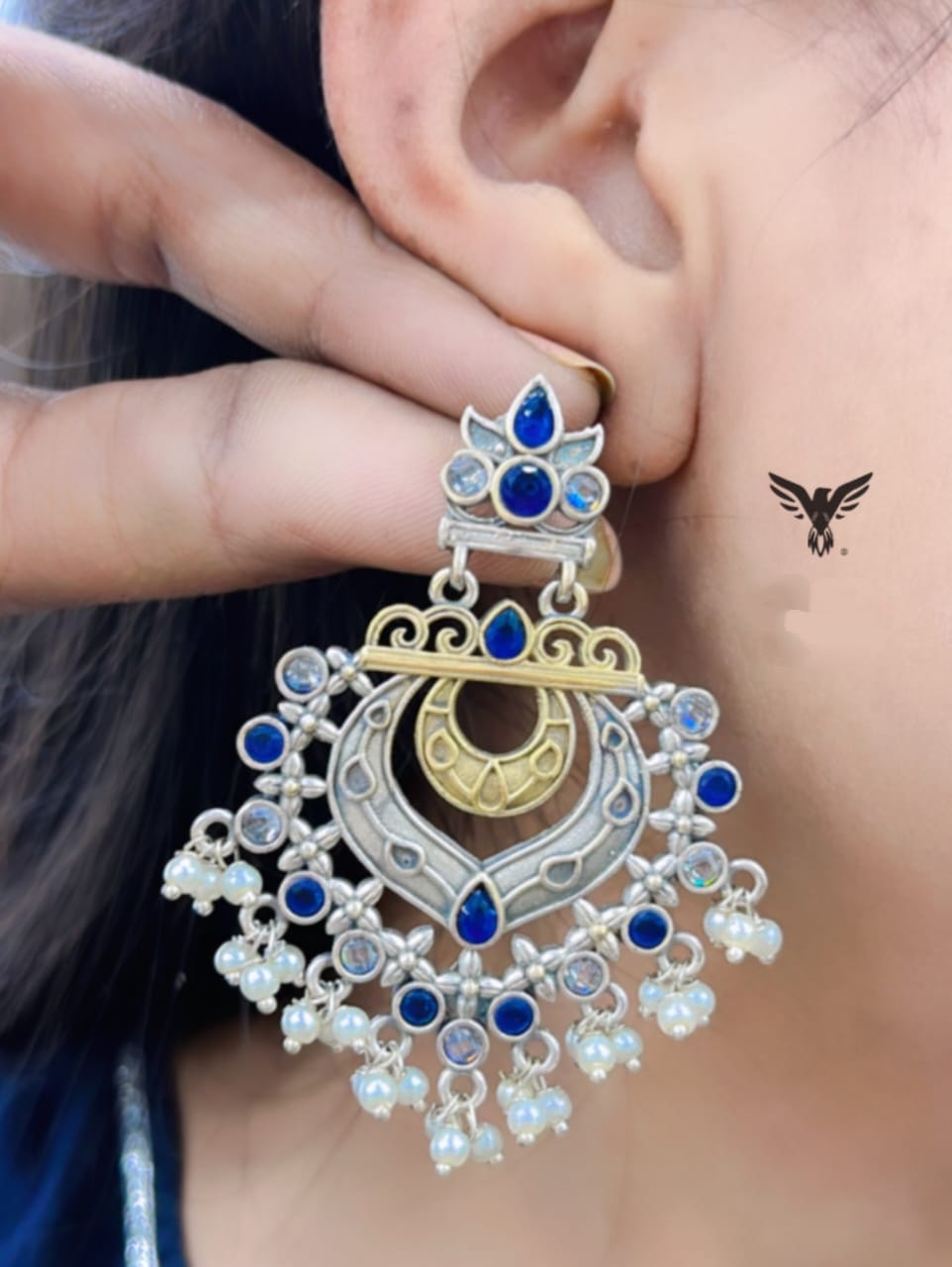 Asin Silver look alike Earrings in Blue For Women