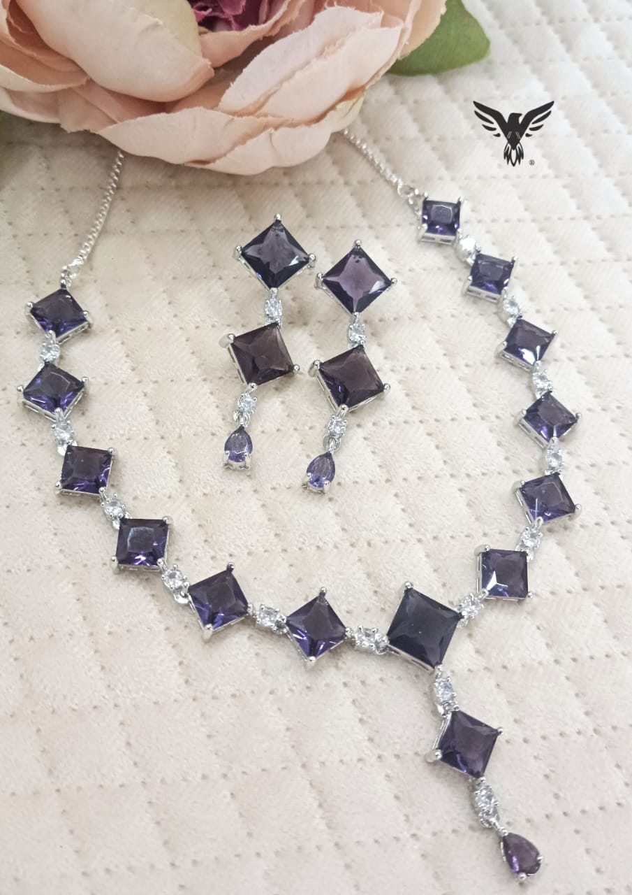 Warisha Swarovski Necklace Set in Amethist For Women