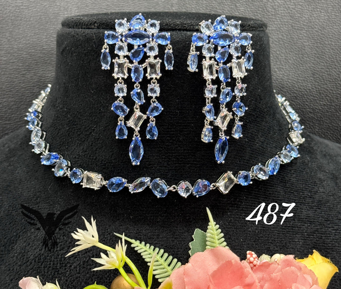 Nova american diamond necklace in Blue swaroski stones for women