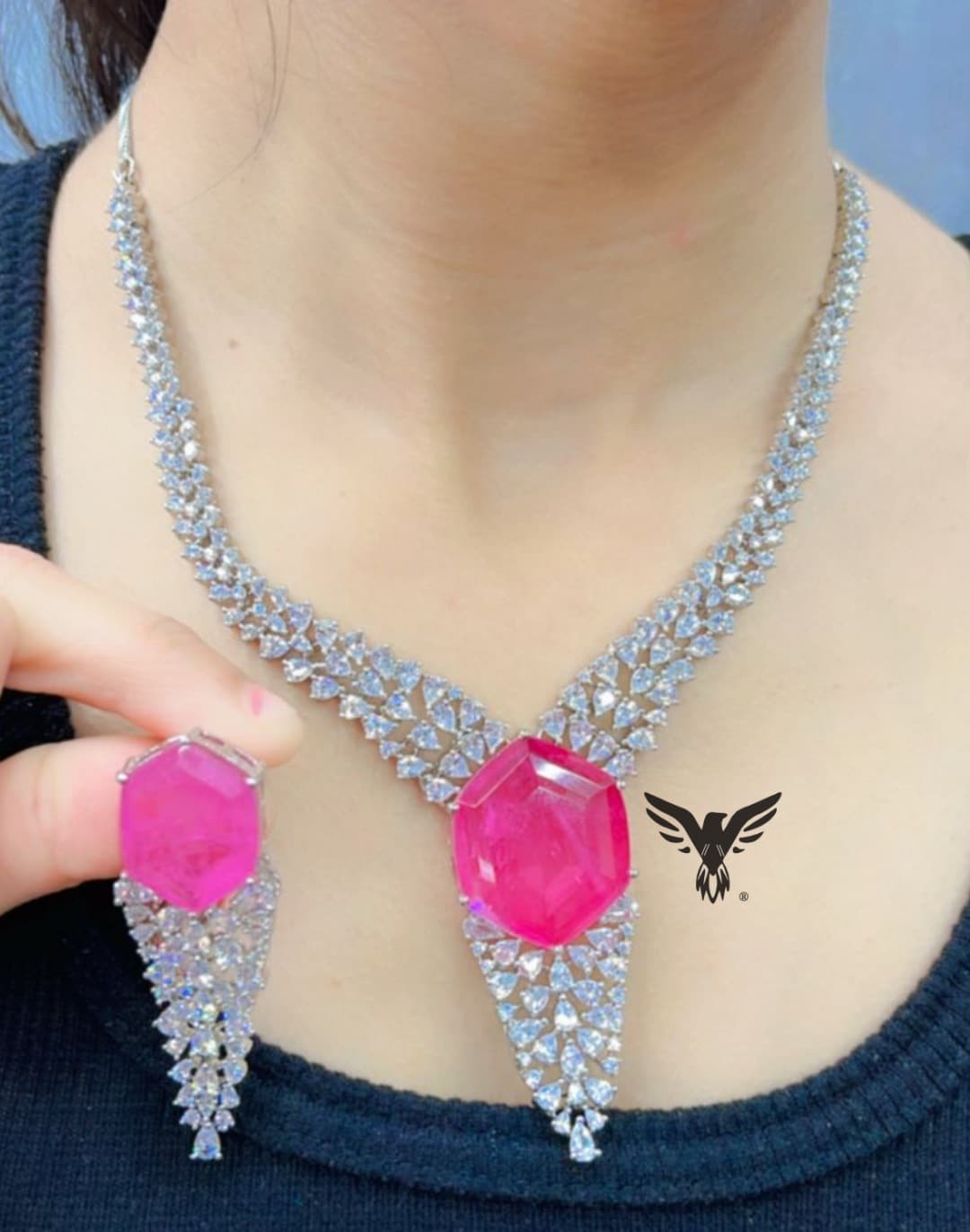 Mia american diamond necklace in Pink swaroski stones for women