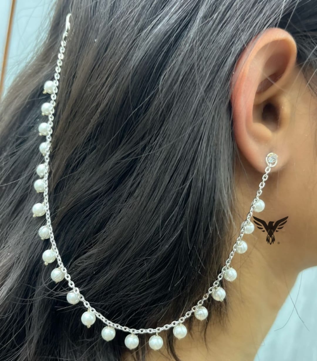 pearls kaanchain with Silver chain For Women